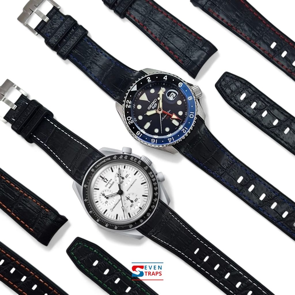 CROCO PATTERN CURVED END RUBBER STRAP 20mm 22mm