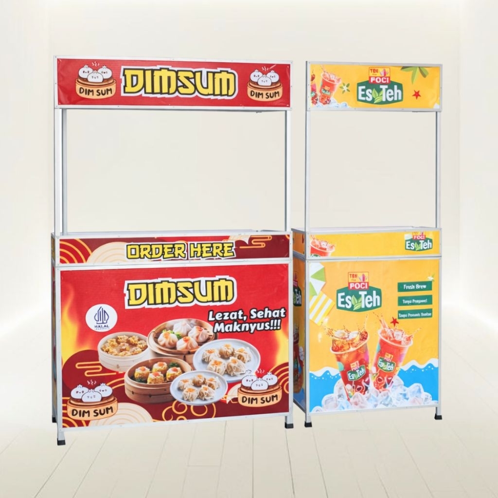 BOOTH PORTABLE 80X40 BEBAS COSTUM / ROMBONG LIPAT / GEROBAK BONGKAR PASANG