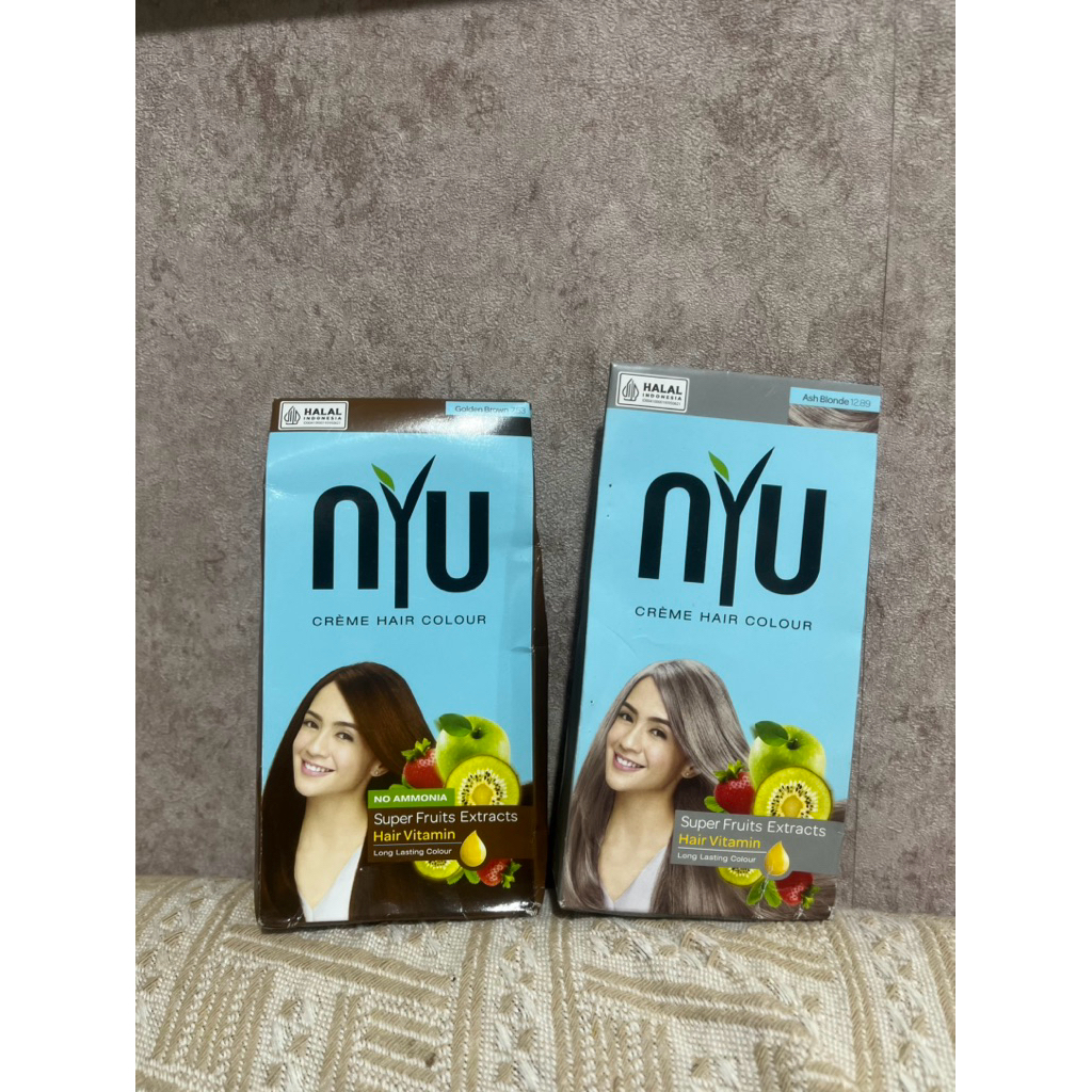 Bundle Package NYU Creme Hair Colour Grey Coverage Golden Brown + Ash Blonde - Pewarna Rambut