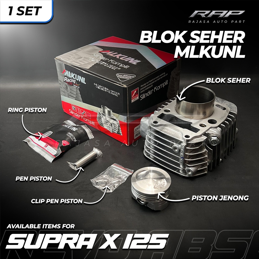 BLOK SEHER/BORING BORE UP SUPRA X 125 KARBU BORE UP 54MM/55MM/56MM BLOK CYLINDER KIT MLKUNI