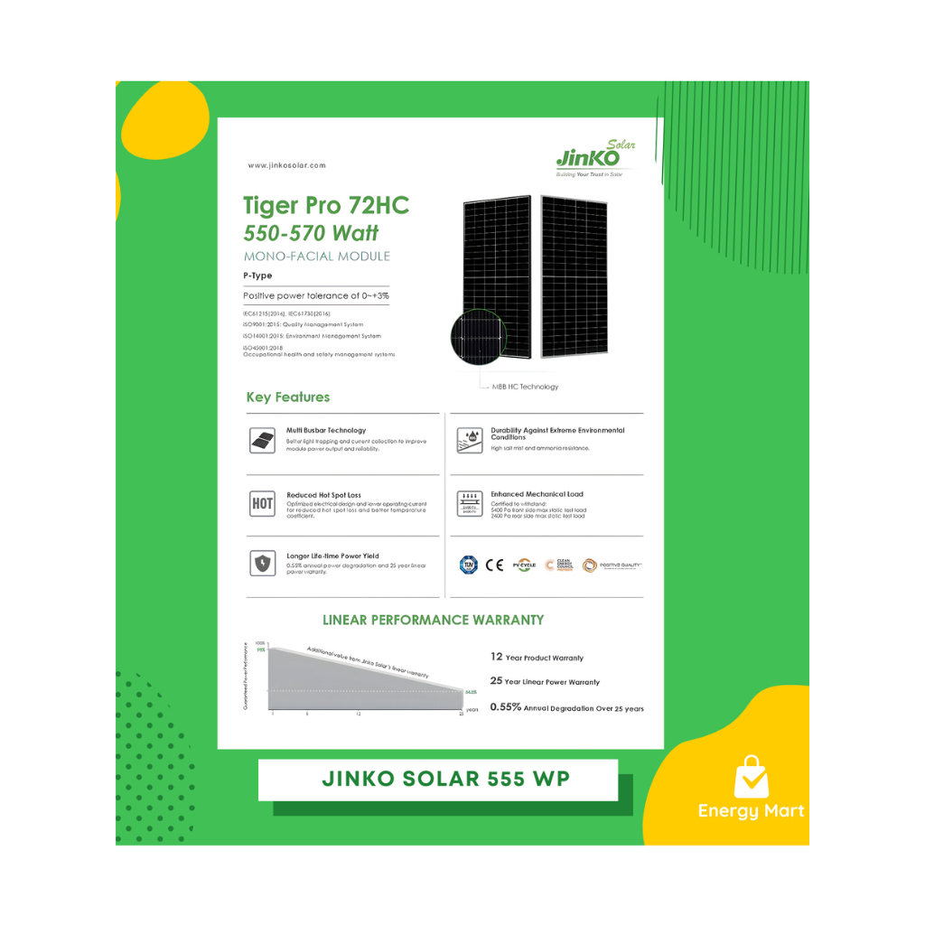 PV MODULE - SOLAR PANEL JINKO 550-570WP TIGER PRO72 HC | MONOCRYSTALLINE