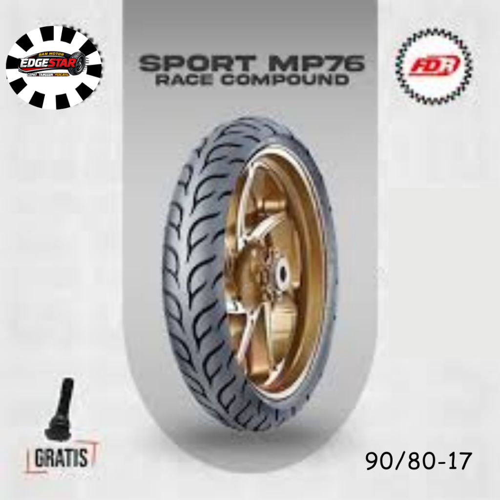 BAN FDR RING 17 90/80 SPORT MP 76  SATUAN/SEPASANG BAN TUBELES MOTOR BEBEK