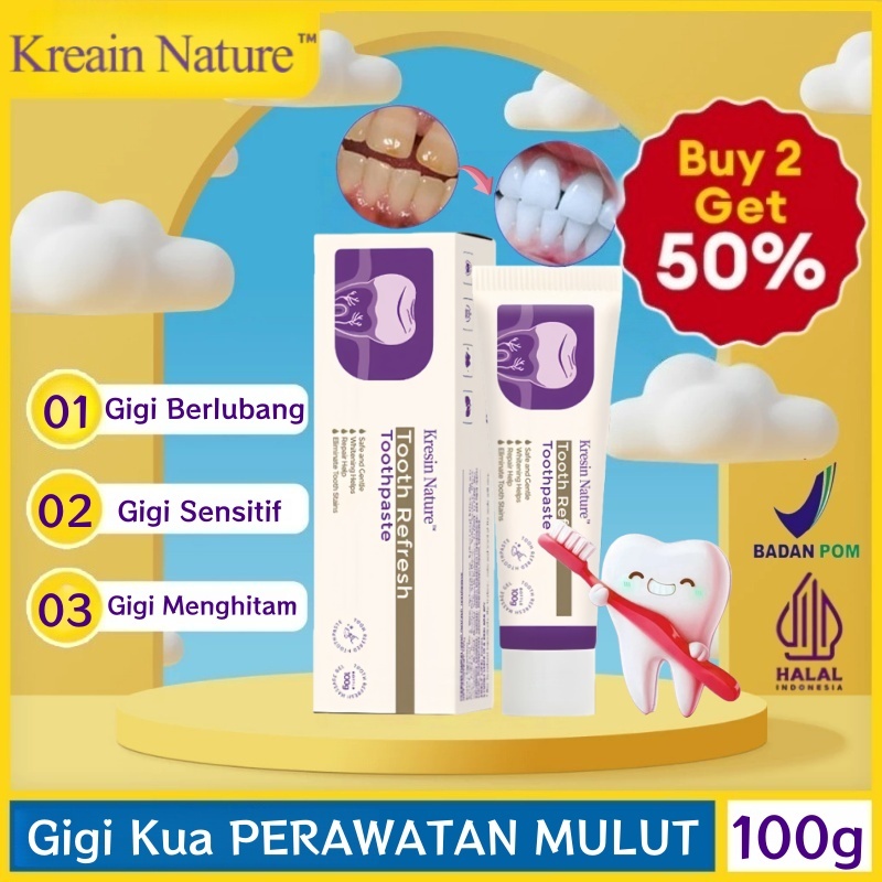 *COD ORI*Kreain Nature Pasta Gigi Anti Gigi Berlubang & Sensitif / Kreain Nature Tooth Refresh Tooth