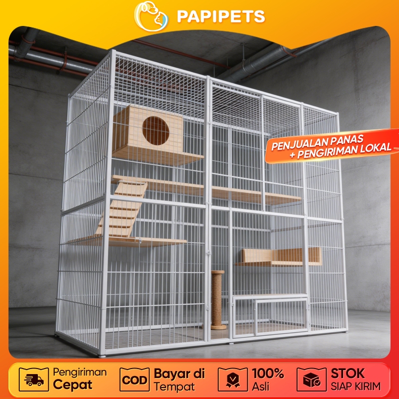 PAPIPETS Rumah Kandang Kucing Aluminium Jumbo 100cm Outdoor Anti Karat Ringan Mudah Dipasang