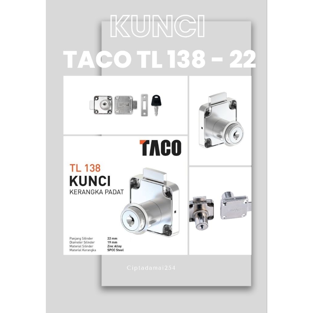 Kunci lemari kerangka padat TACO TL 138 - 22