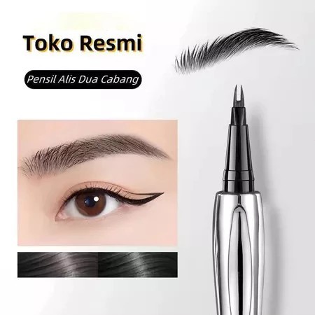 Eyebrow Pencil Waterproof Double Tip Pensil Alis Tahan Air Anti-Keringat Tahan Lama Natural Dan Taha