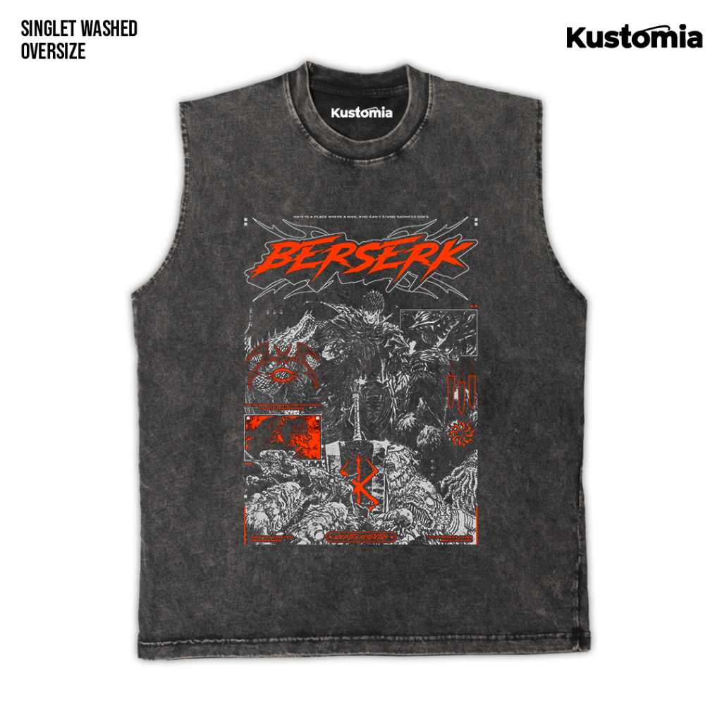 KUSTOMIA Singlet BERSERK Sleeveless Oversize Slimfit Washed Shirt | BERSERK-11