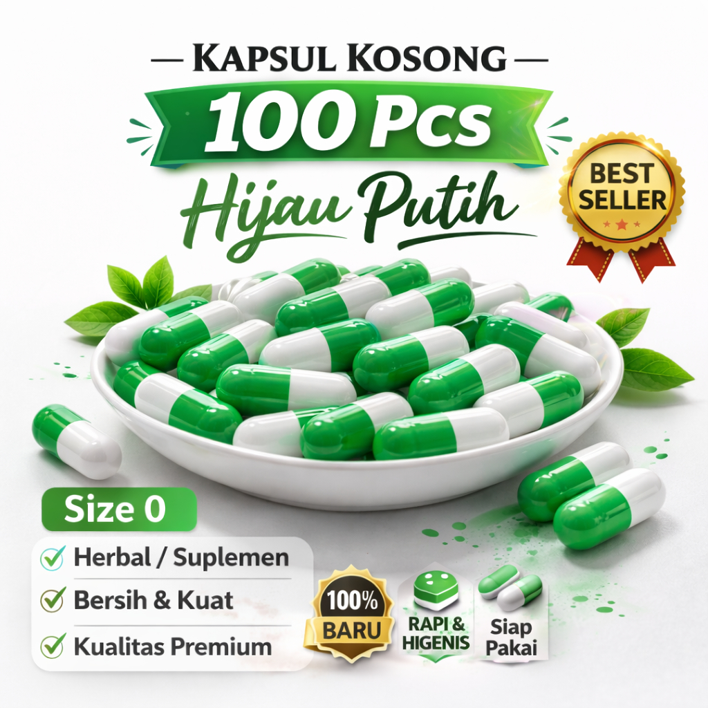 Cangkang Kapsul Kosong Warna hijau putih Size " 1 " Isi 100pcs