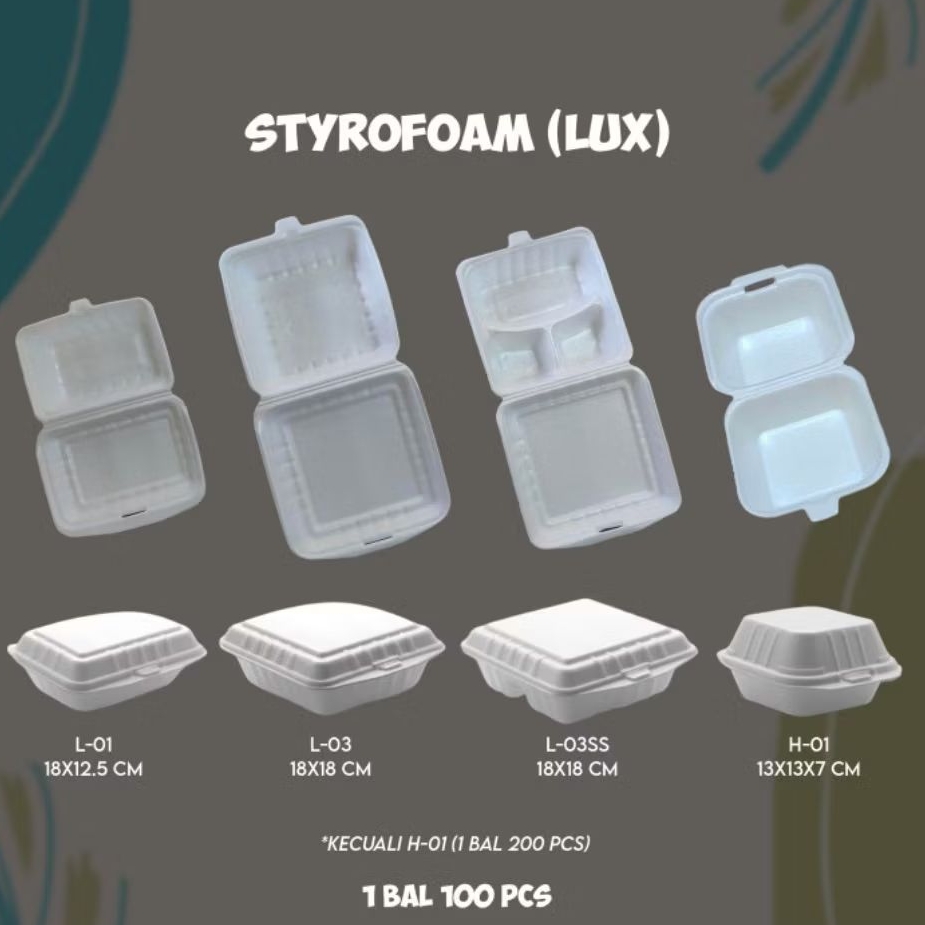 ( ECER ) FOAM STYROFOAM STEROFOAM BUBUR BURGER MIE AYAM NASI SEKAT POLOS MERK LUX ECER