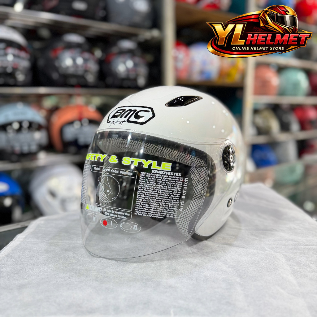Helm BMC Milan Solid - White/Putih Glossy All Size Single Visor / Helm BMC Milan Polos All Size Satu