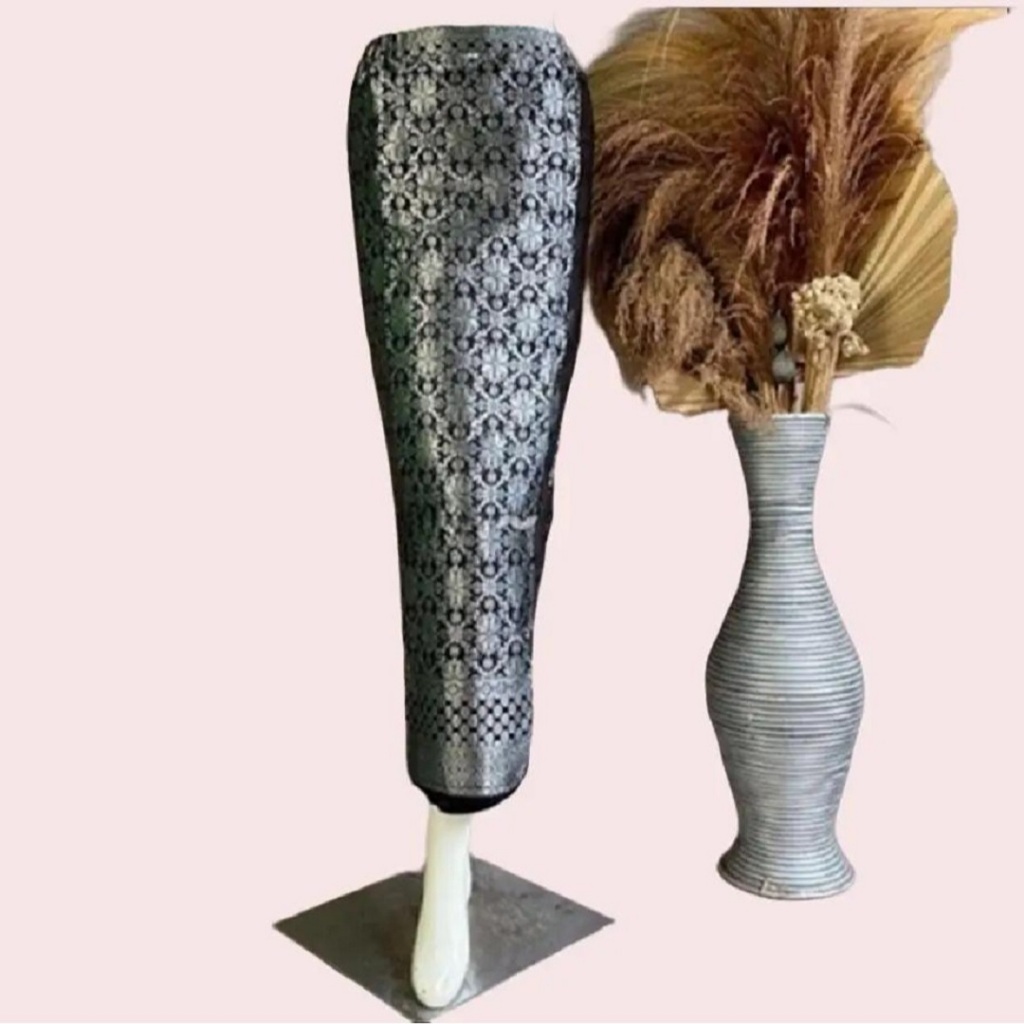 Rok Wanita Model Span/Plisket Instan Langsung Pakai Bahan Tenun Songket Warna Hitam Silver