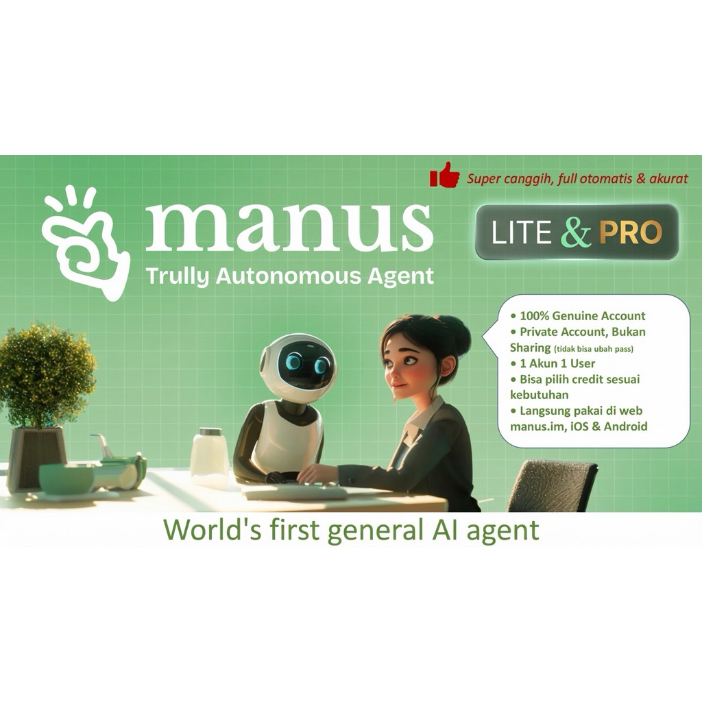 Manus AI LITE & PRO Akun Private Siap Pakai Autonomous Agent Kredit 2800 3800 4800 Credit Lite Pro P