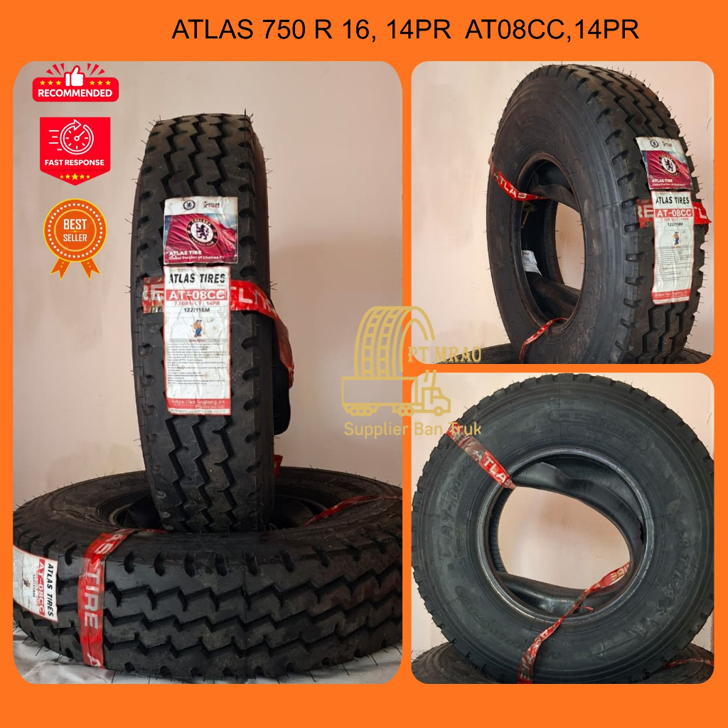 BAN KAWAT ATLAS 750 R 16, 14PR (FULLSET BAN + DALAM + MARSET) UNTUK TRUK ENGKEL DOUBLE, HINO DUTRO, 
