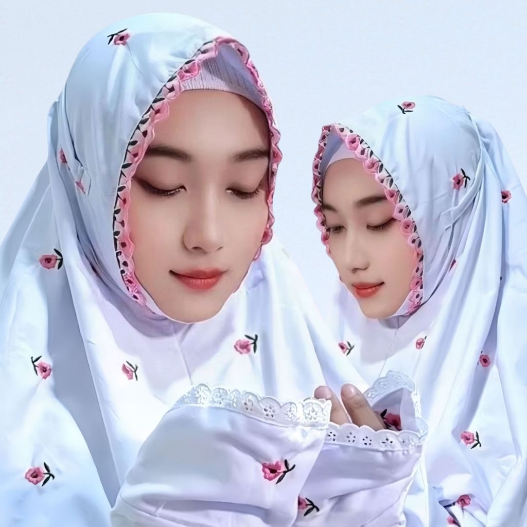Mukena Terusan Bordir Bunga Seribu | Katun Mikro Premium Hitam | Elegan & Mewah untuk Ibadah