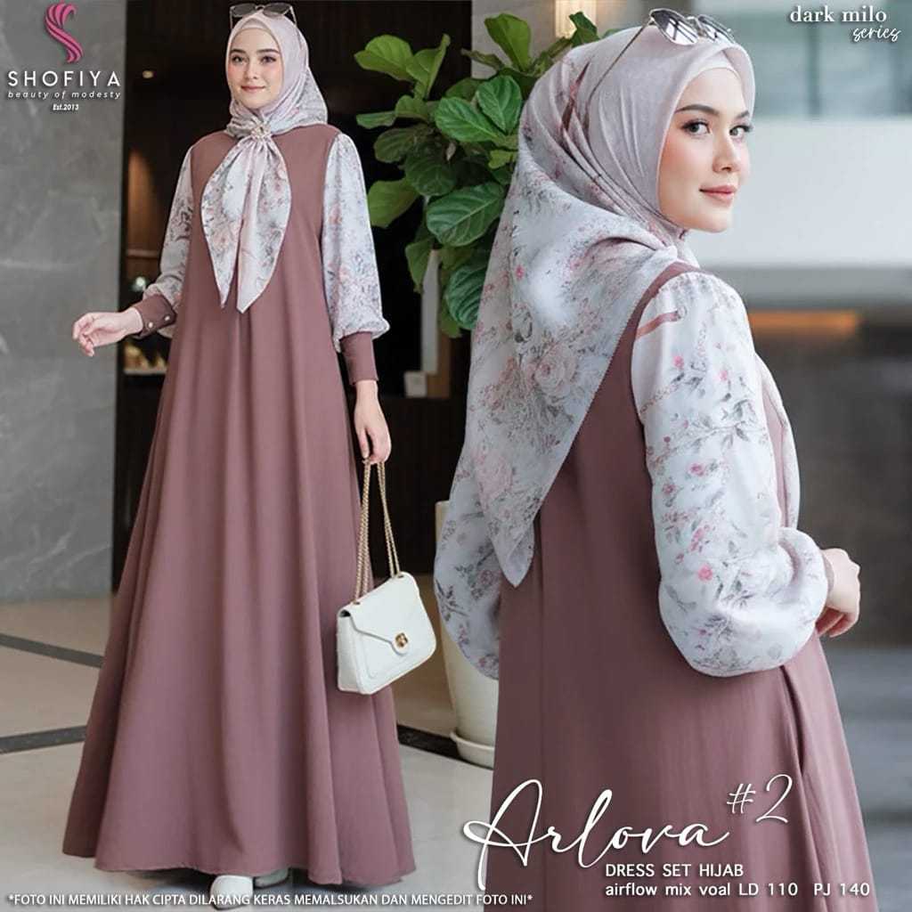 GAMIS DRESS FREE JILBAB WANITA ARLOVA LD 110 STANDAR DAN LD 120 JUMBO // FASHION MUSLIM KEKINIAN