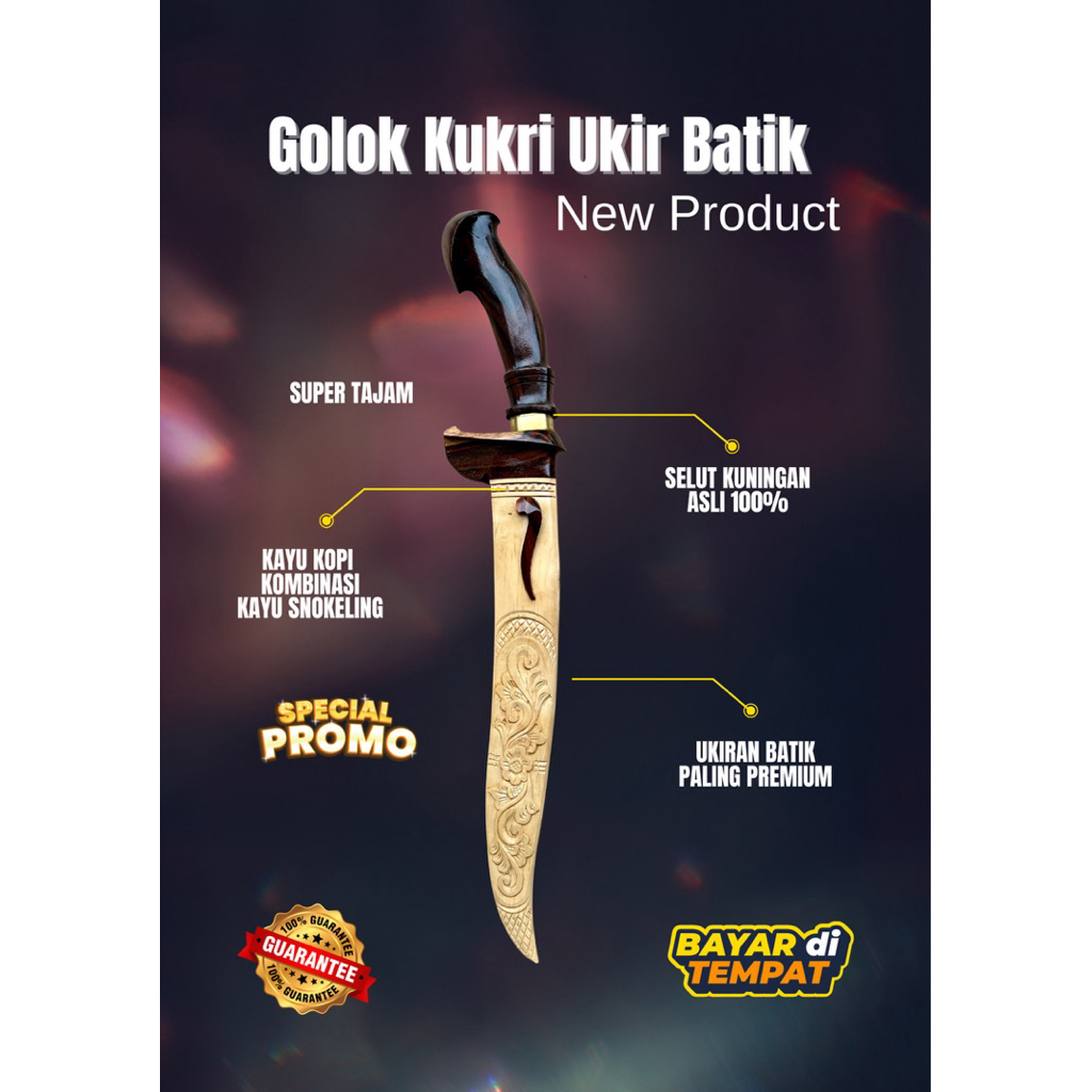[BAJA BERKAH ABADI] GOLOK KEBUN KUKRI UKIR BATIK GOLOK BAJA SUPER TAJAM Bahan Baja Per SUP9 Asli Ori