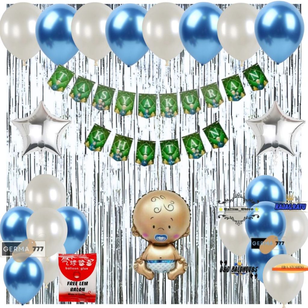 Set Dekorasi Tasyakuran Khitan Anak / Dekor Ultah Acara Khitanan Balon Foil Bayi Tirai Silver
