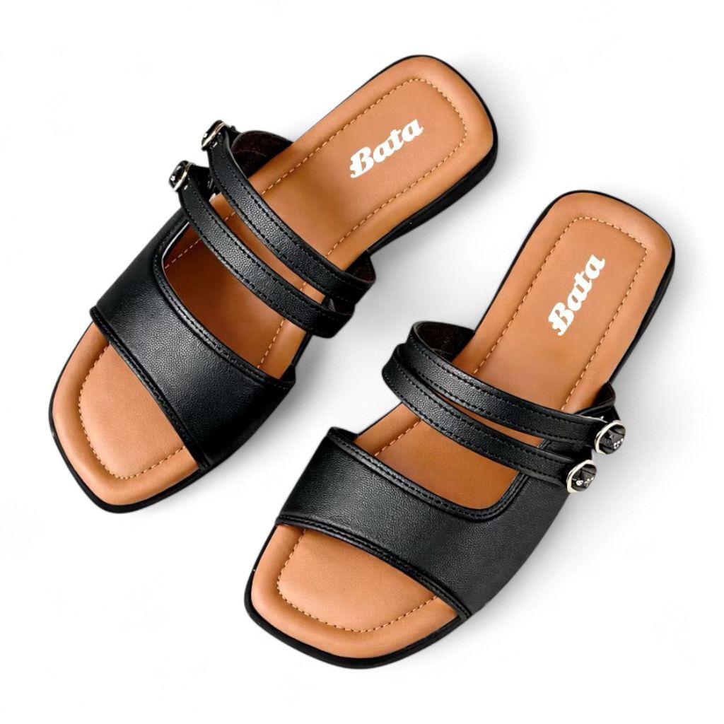 Sandal Wanita Teplek Bata Premium Wedges Platform Detail Gesper Elegan Anti Slip (Size 36-40)