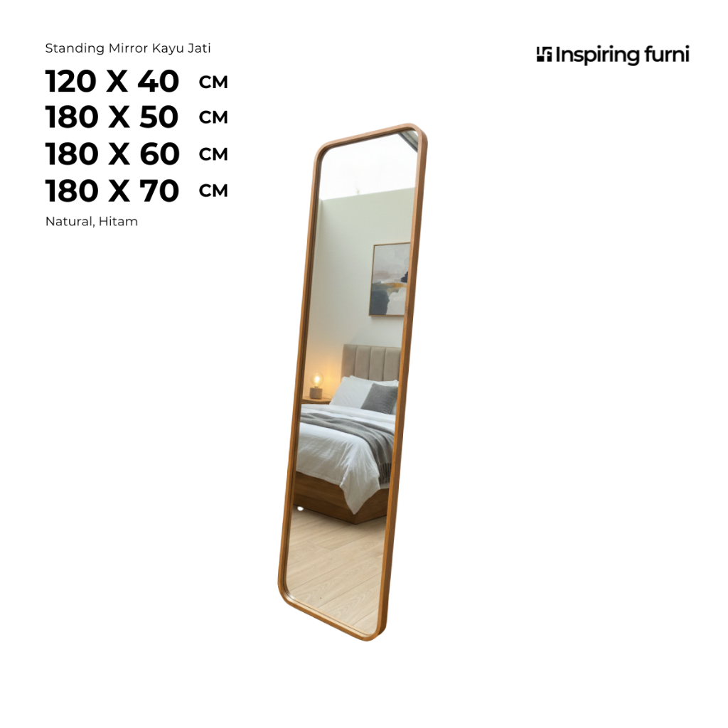 Standing Mirror Persegi Kayu Jati Minimalis
