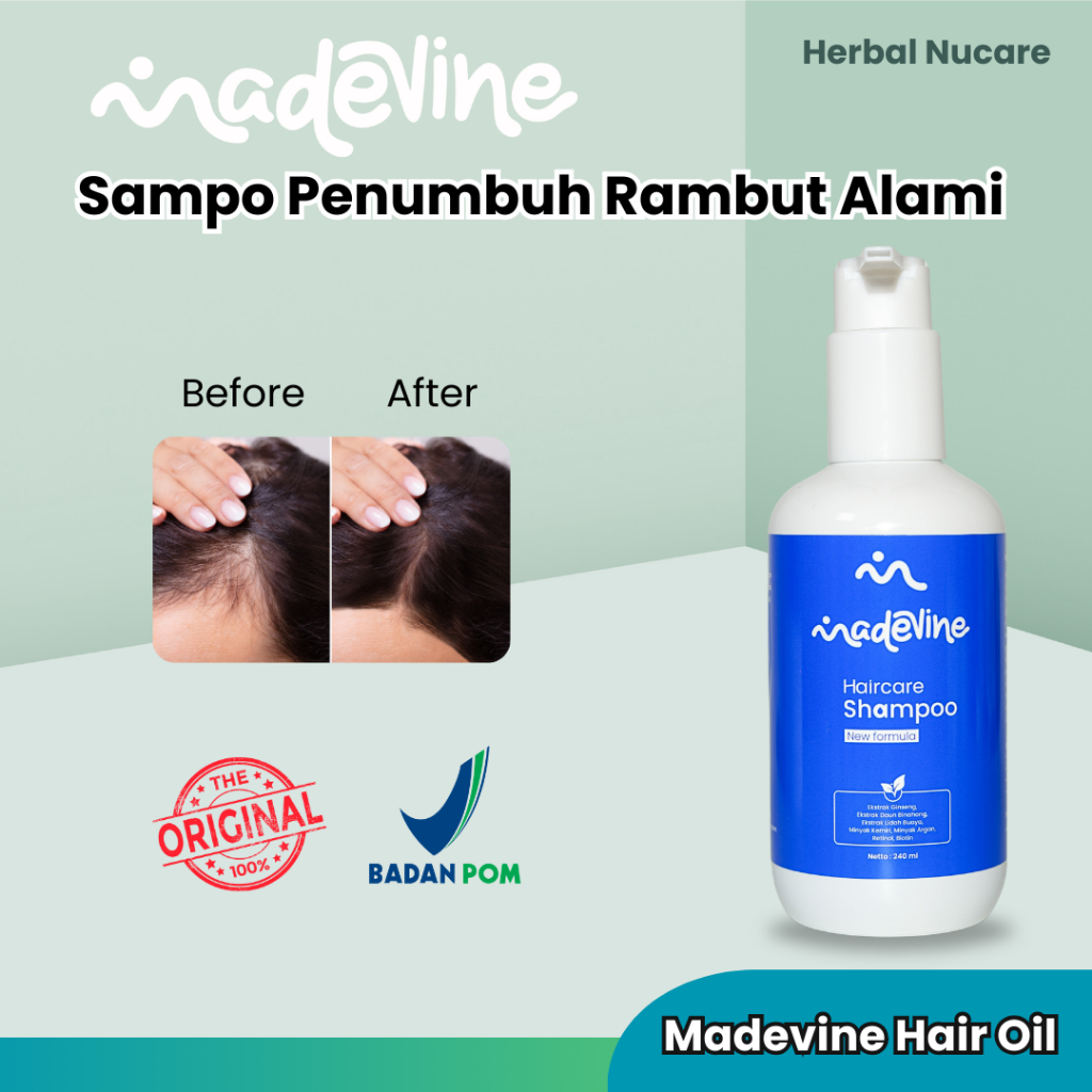 Madevine Shampoo Penumbuh Rambut Alami Aman Sudah Terdaftar BPOM