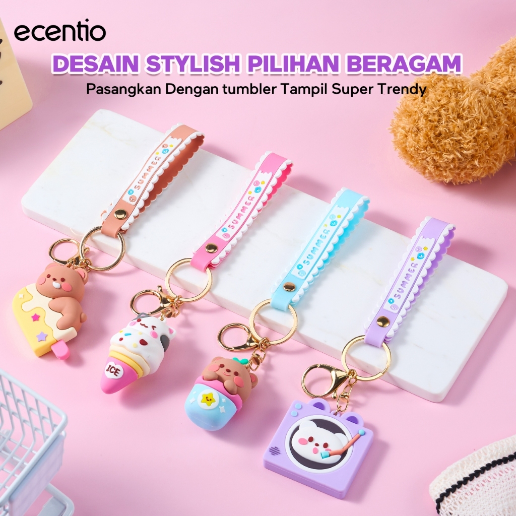 ecentio Gantungan Kunci Tumbler Charm - Boneka Lucu Silikon Lembut Premium Ukuran 13cm, Desain Styli
