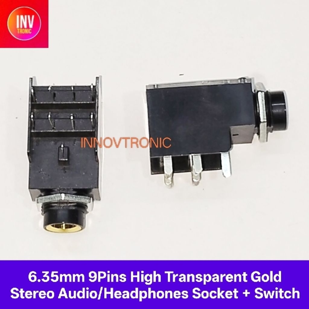 Soket Akai 6.35mm 9Pins High Transparent Gold Stereo  Audio / Headphones Microphone Socket + Switch