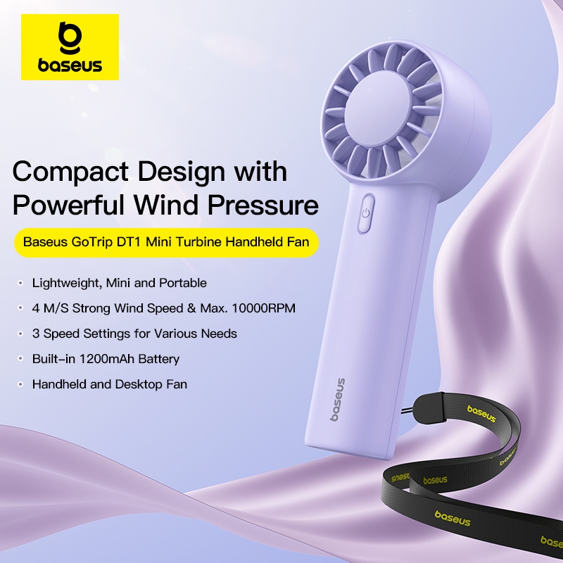 Baseus GoTrip DT1 Mini Handheld Fan Turbo Fan Adjustable Cooling Strong Wind Hand Small Pocket Fan