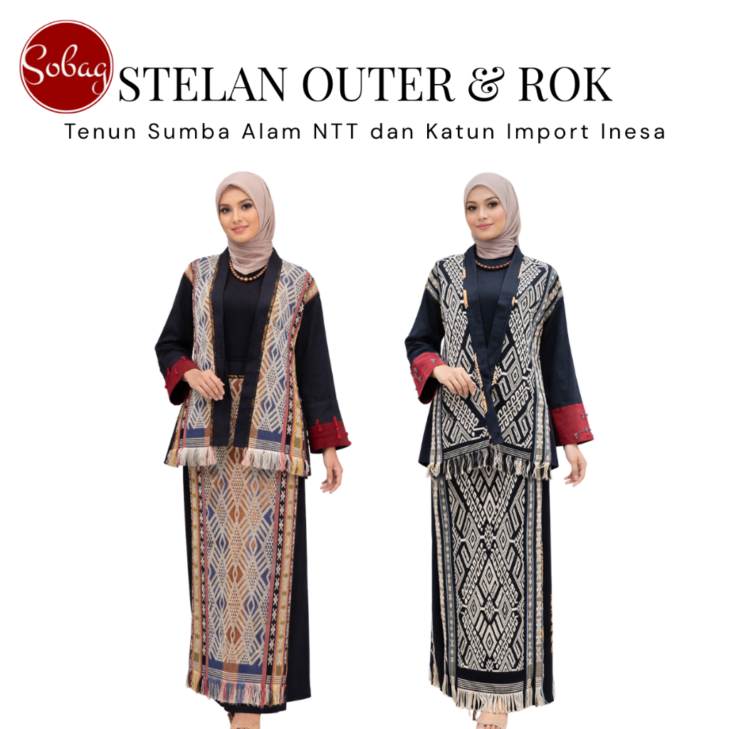 STELAN BLUS KUTUBARU DAN ROK LILIT REMPEL Wanita Etnik Tenun Sumba NTT mix Tenun Bulu dan Polosan Li