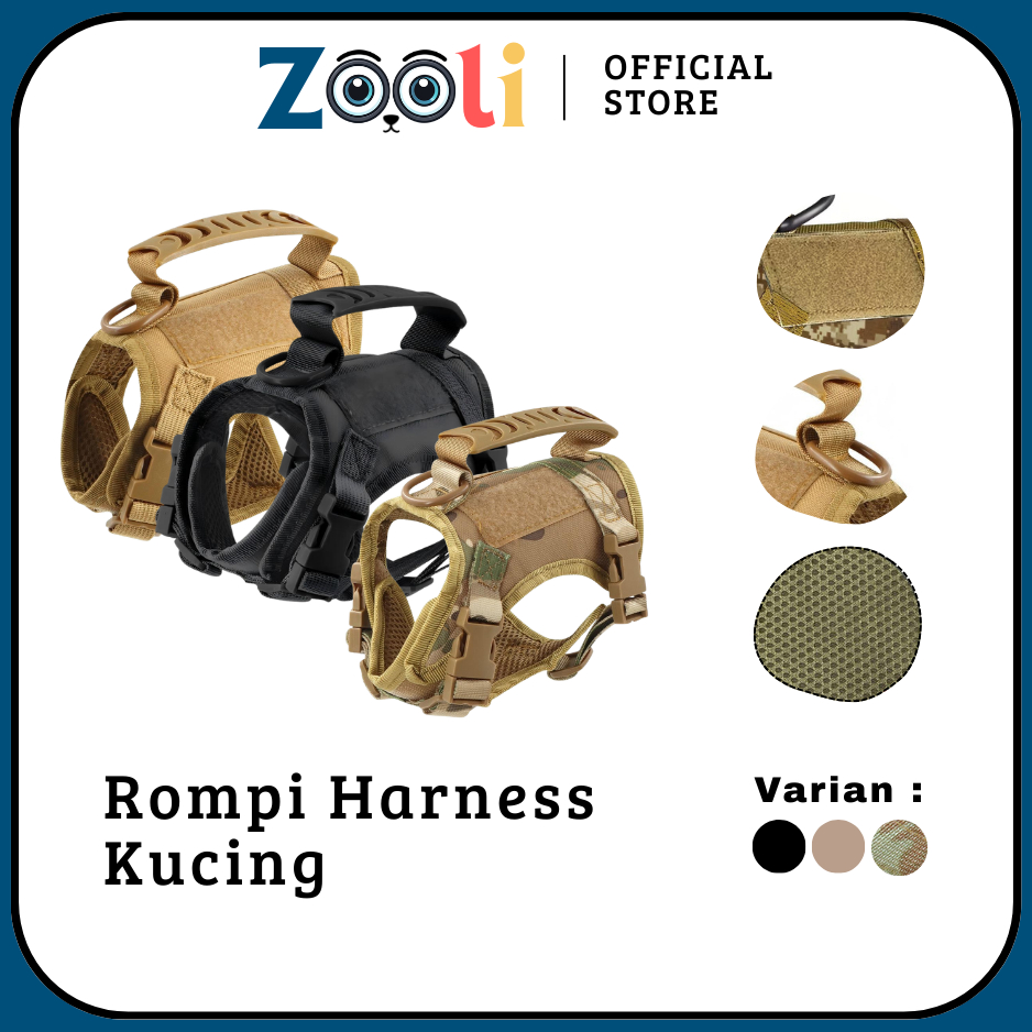 ZOOLI Harness Kucing Kuat Tebal Rompi Tali Tuntun Anjing Polisi Militer Cat Dog Tactical Vest