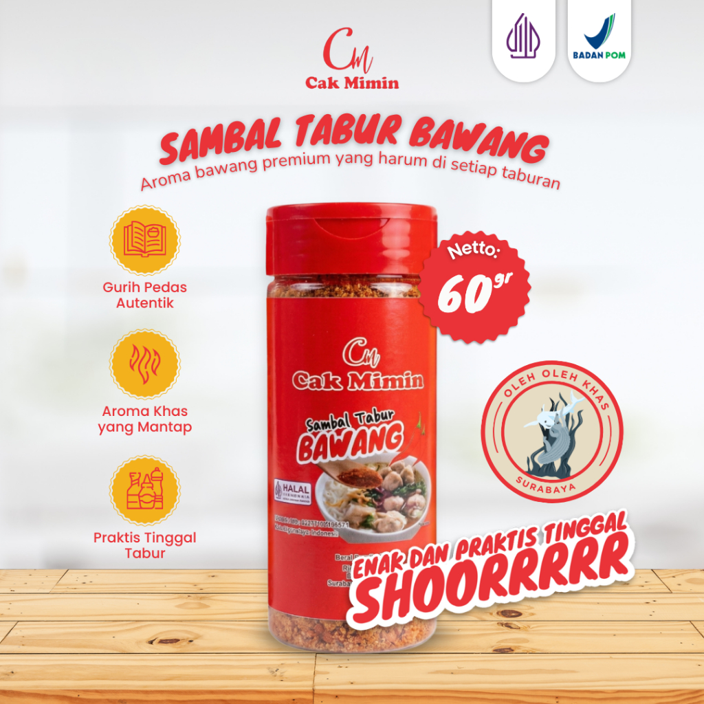 Bubuk Cabe Sambal Tabur Cak Mimin 60gr Bawang Rebon Ikan Asin Pedas Khas Surabaya
