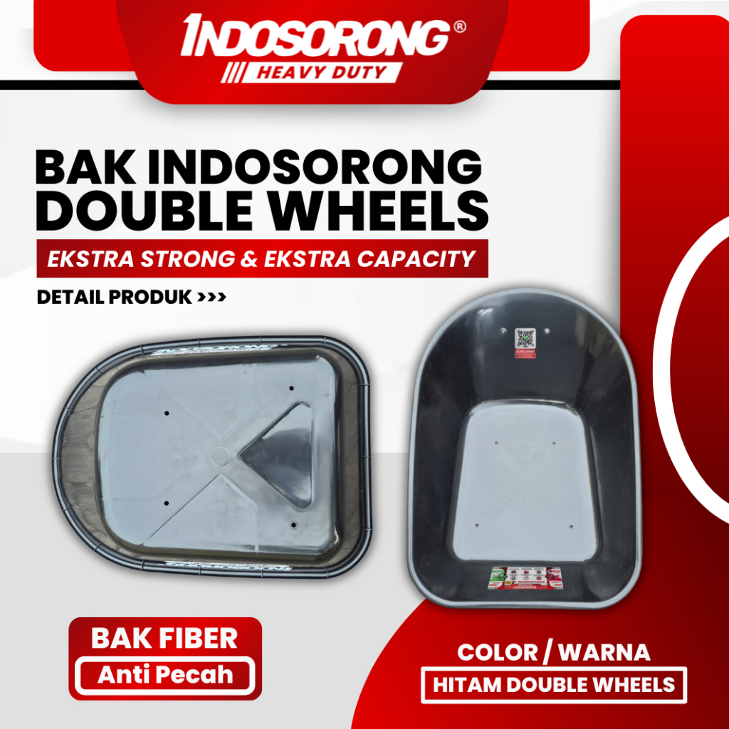 BAK GEROBAK FIBER HITAM  KERETA SORONG INDOSORONG DOUBLE WHEELS - BAK SAJA