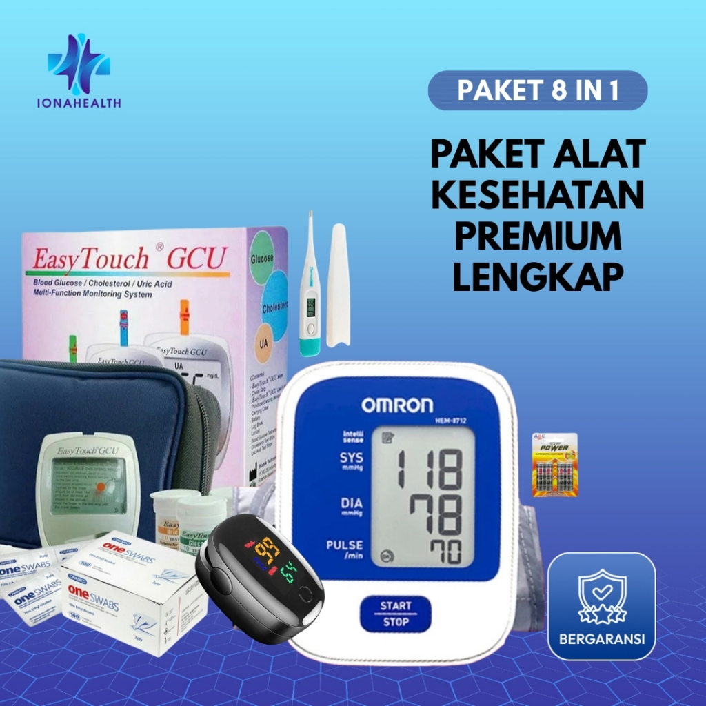 Paket Alat Kesehatan Premium 5 In 1 / Alat Test Darah Easy Touch GCU 3 In 1 / Digital Tensimeter Omr