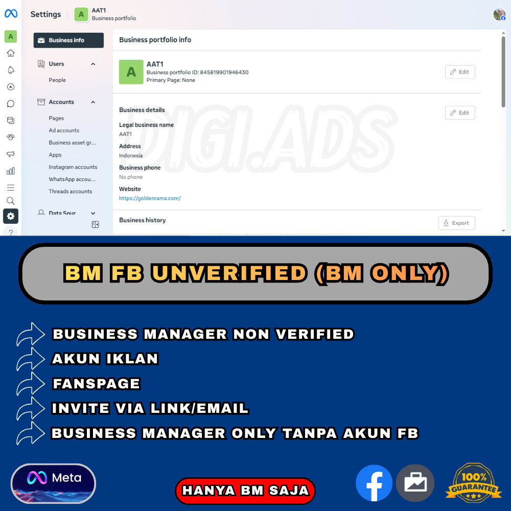 BUSINESS MANAGER FACEBOOK UNVEFIED (BM ONLY)