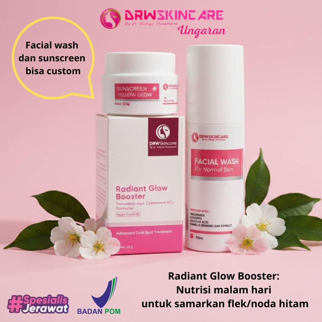 DRW Skincare Paket Radiant Glow Booster - Krim Malam Penghilang Flek Hitam Membandel & Mencerahkan W