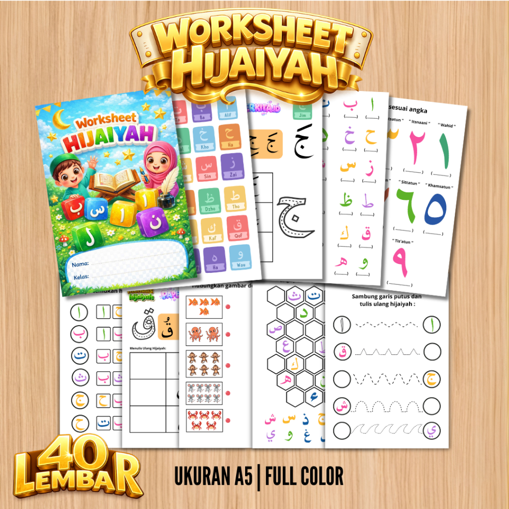 Lembar Kerja Edukasi Islami Anak Usia Dini Worksheet Hijaiyah 40 Lembar PAUD TK SD