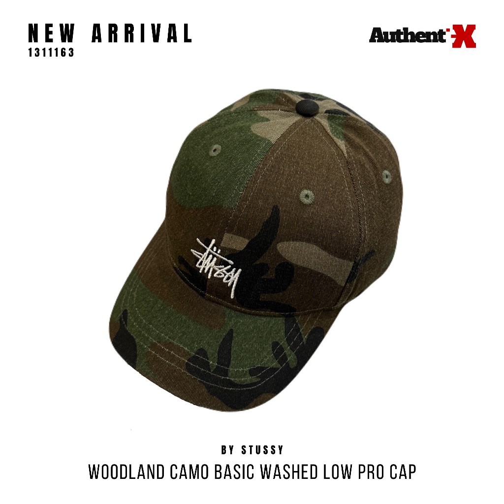 STUSSY BASIC WASHED LOW PRO CAP HAT - WOODLAND CAMO