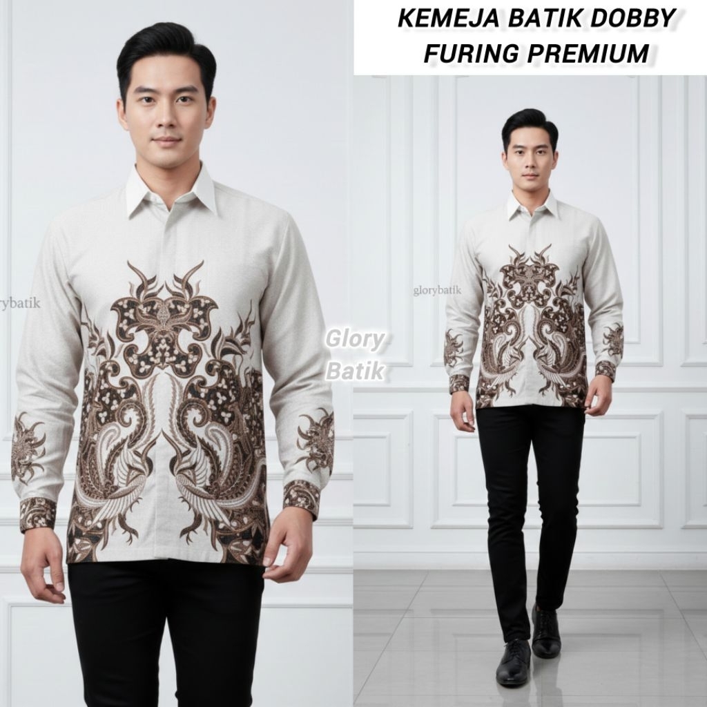 Batik Dobby Pria Furing Premium | Atasan Batik Dobby Lengan Panjang | Baju Batik bahan Dobby lapis F