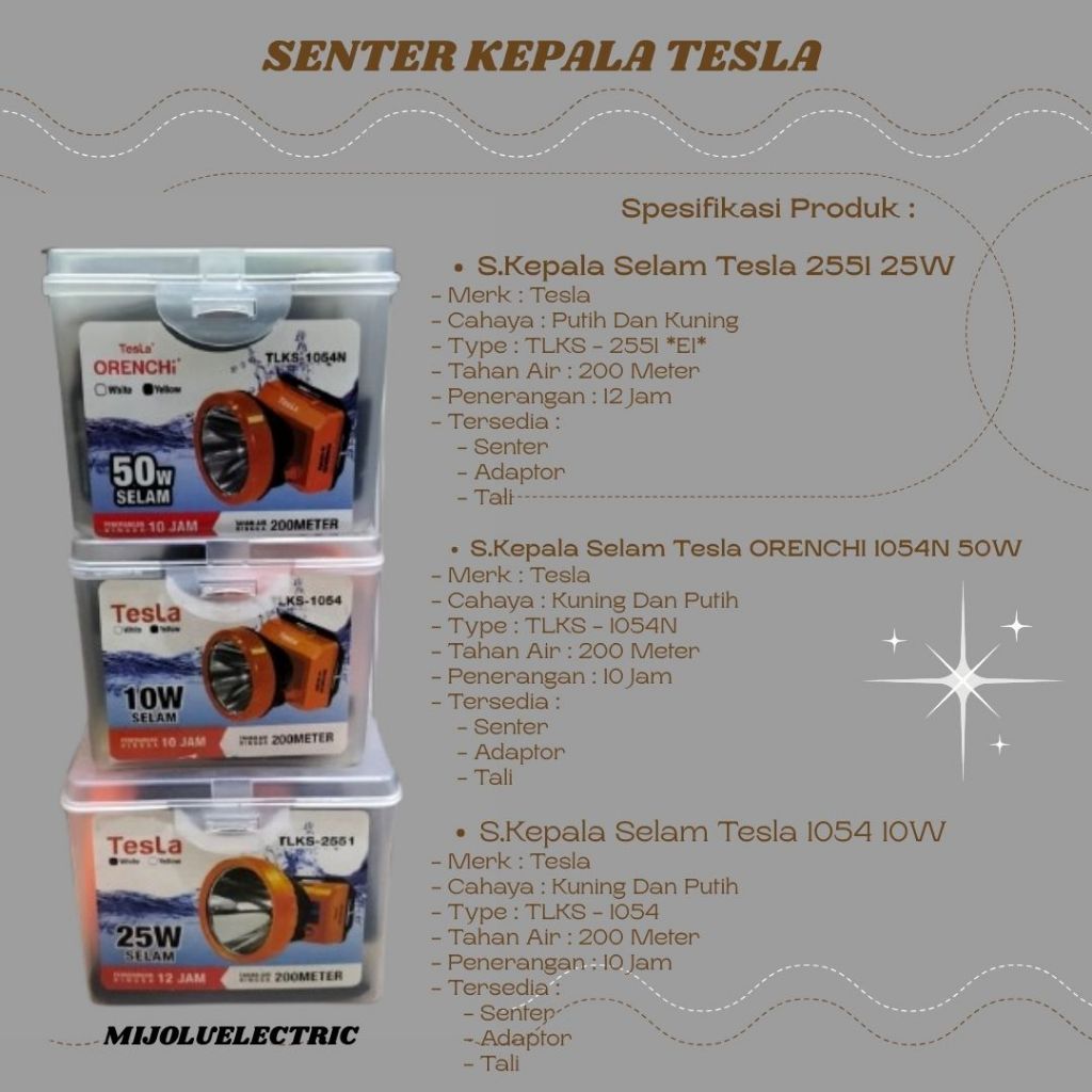 SENTER KEPALA SELAM TESLA TLKS  2551 25W TESLA TLKS 1054 10W TLKS 1054N 50W/ HEADLAMP/ SENTER KEPALA