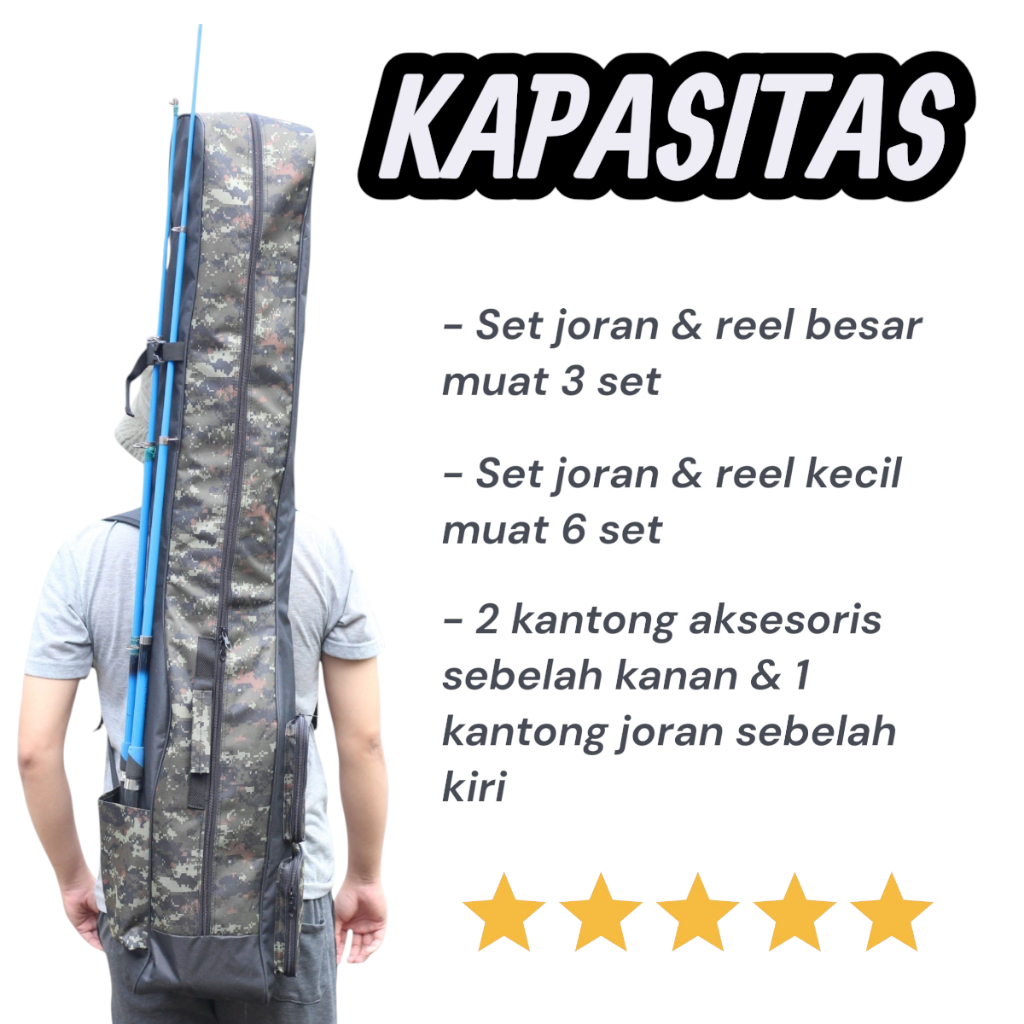 Tas Joran Pancing Motif Loreng Army - Tas Pancing Ransel 1 Ruang dan 2 Kantong Depan Premium