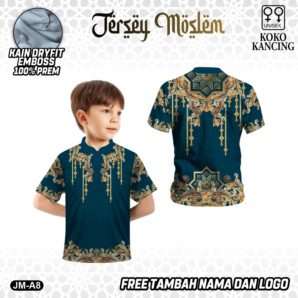Baju muslim anak jersey lebaran islami kerah kancing terbaru kain EMBOS
