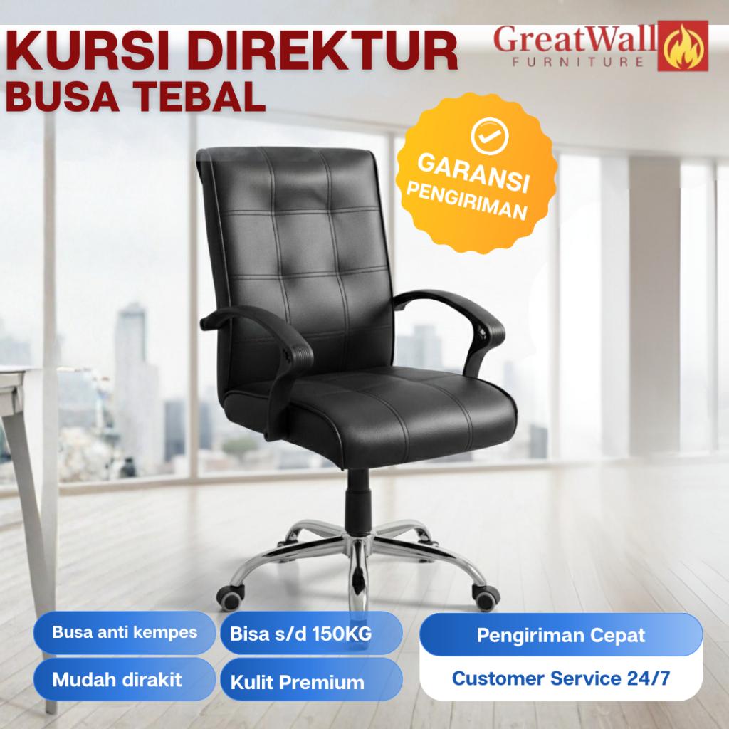 Kursi Kantor Empuk Nyaman Kursi Kantor Office Sandaran Tinggi Busa Tebal Putaran Roda 360°