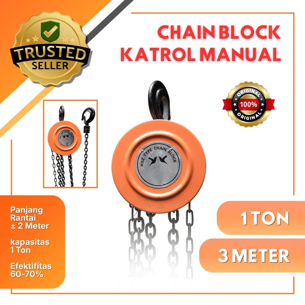 CHAIN BLOCK 1 TON (1TON X 3M DAN 1TON X 5M) / TAKEL KATROL KEREKAN KAPASITAS 1 TON