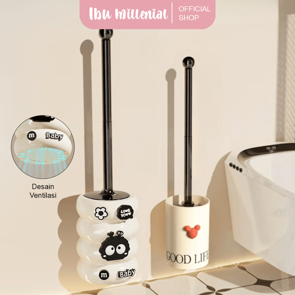 IBUMILLENIAL Sikat Pembersih Toilet Motif Lucu Sikat Closet Duduk Jongkok Dengan Holder BT001