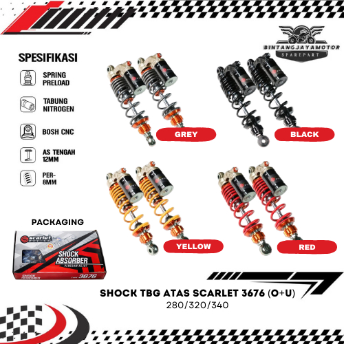 Shock Tabung Atas 3676 Ukuran { 280mm, 320mm, 340mm } (O+U) "Original Scarlet"