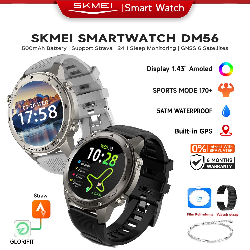 SKMEI DM56 Smartwatch GPS Map | 1.43 Amoled | 5ATM Waterproof | Compass | Altitude Air Pressure jam 