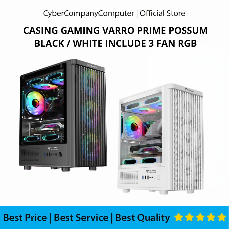 CASING GAMING VARRO PRIME POSSUM BLACK / WHITE INCLUDE 3 FAN RGB MICRO ATX/ITX - CASING VARRO PRIME 