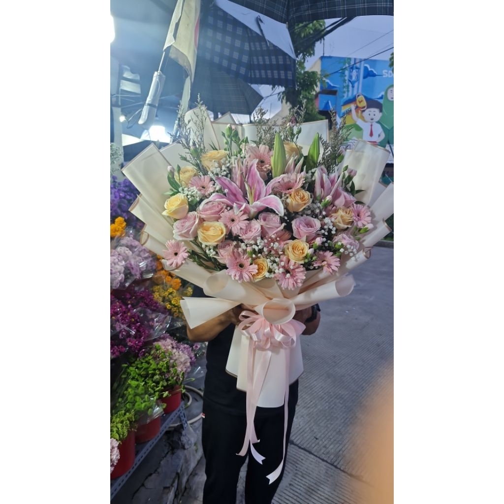 Bunga Asli Buket Besar Kombinasi Pastel