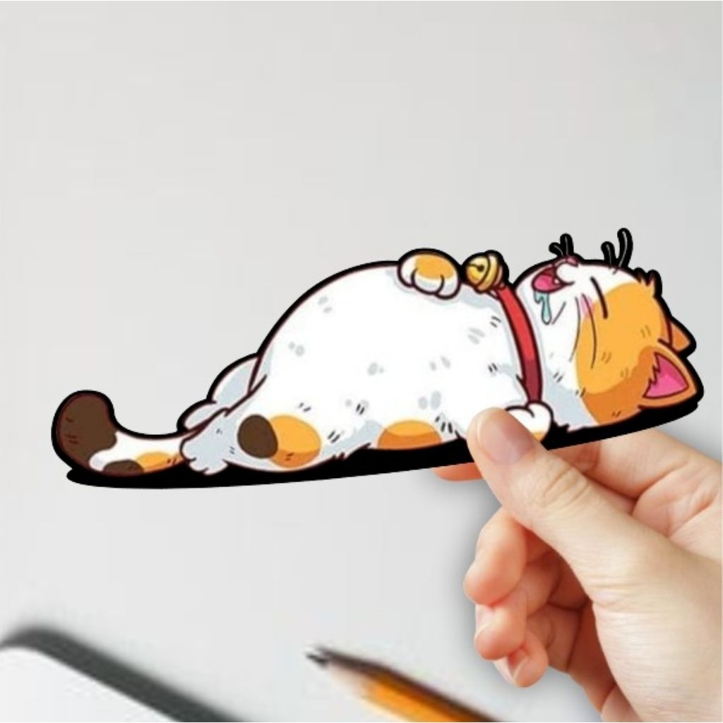 kucing Oren, asisoris kucing, , stiker kucing tidur lucu, stiker bahan putih dan hologram bertestur