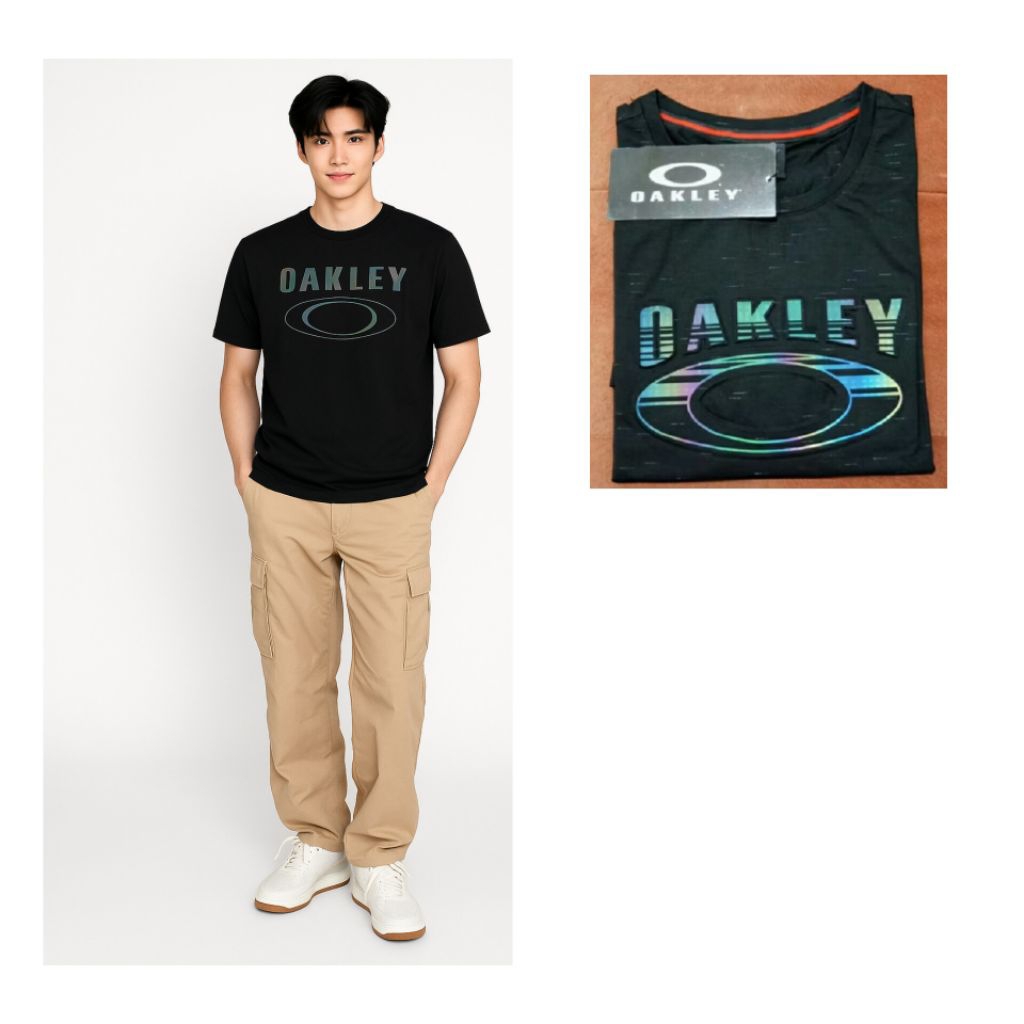T-SHIRT OAKLEY PRIA WARNA HITAM HOLOGRAM STYLISH XL,XXL