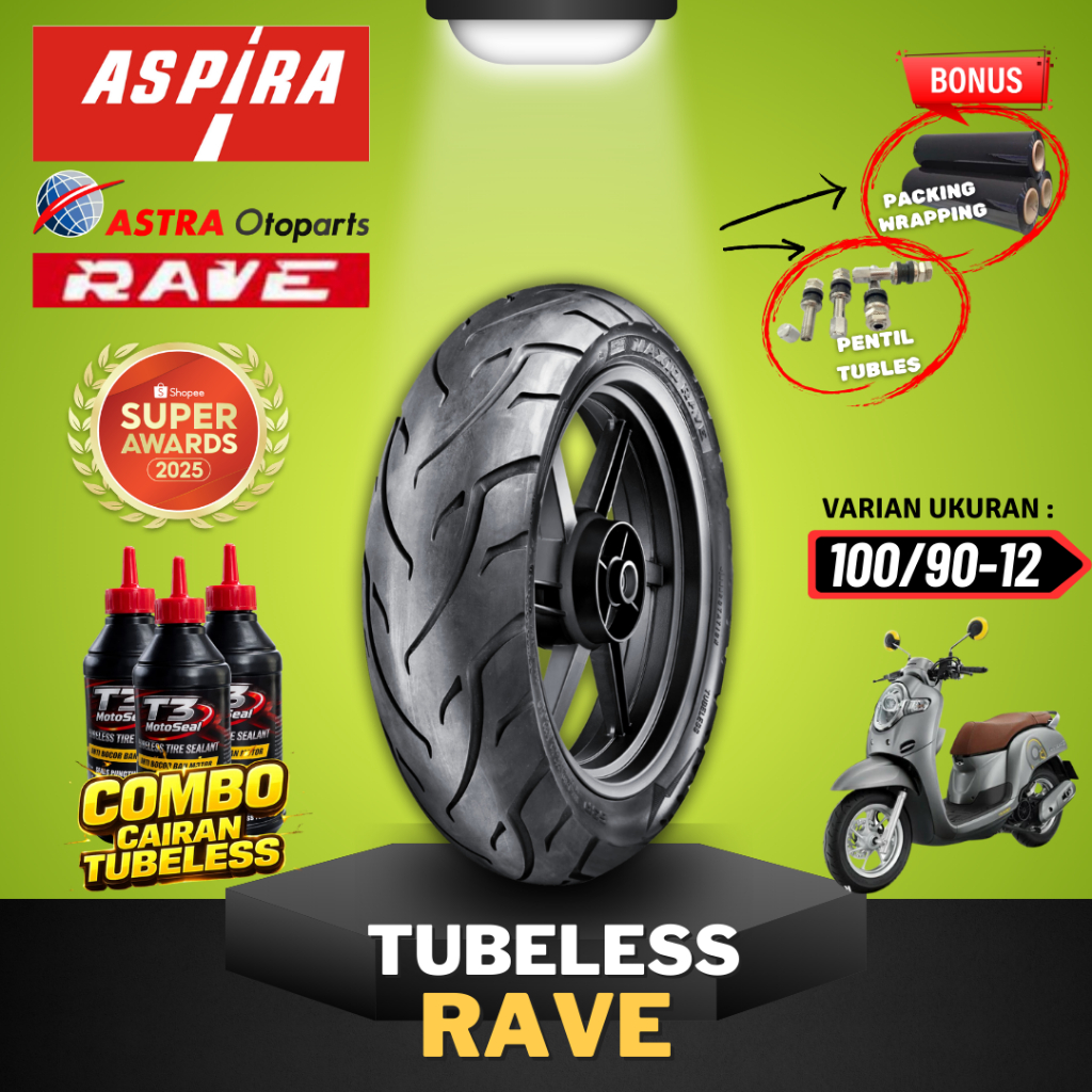 [READY COD] BAN ASPIRA TUBELESS MAXIO RAVE RING 12 100/90-12 / BAN LUAR SCOPPY RING 12 ( 100/90-12 )
